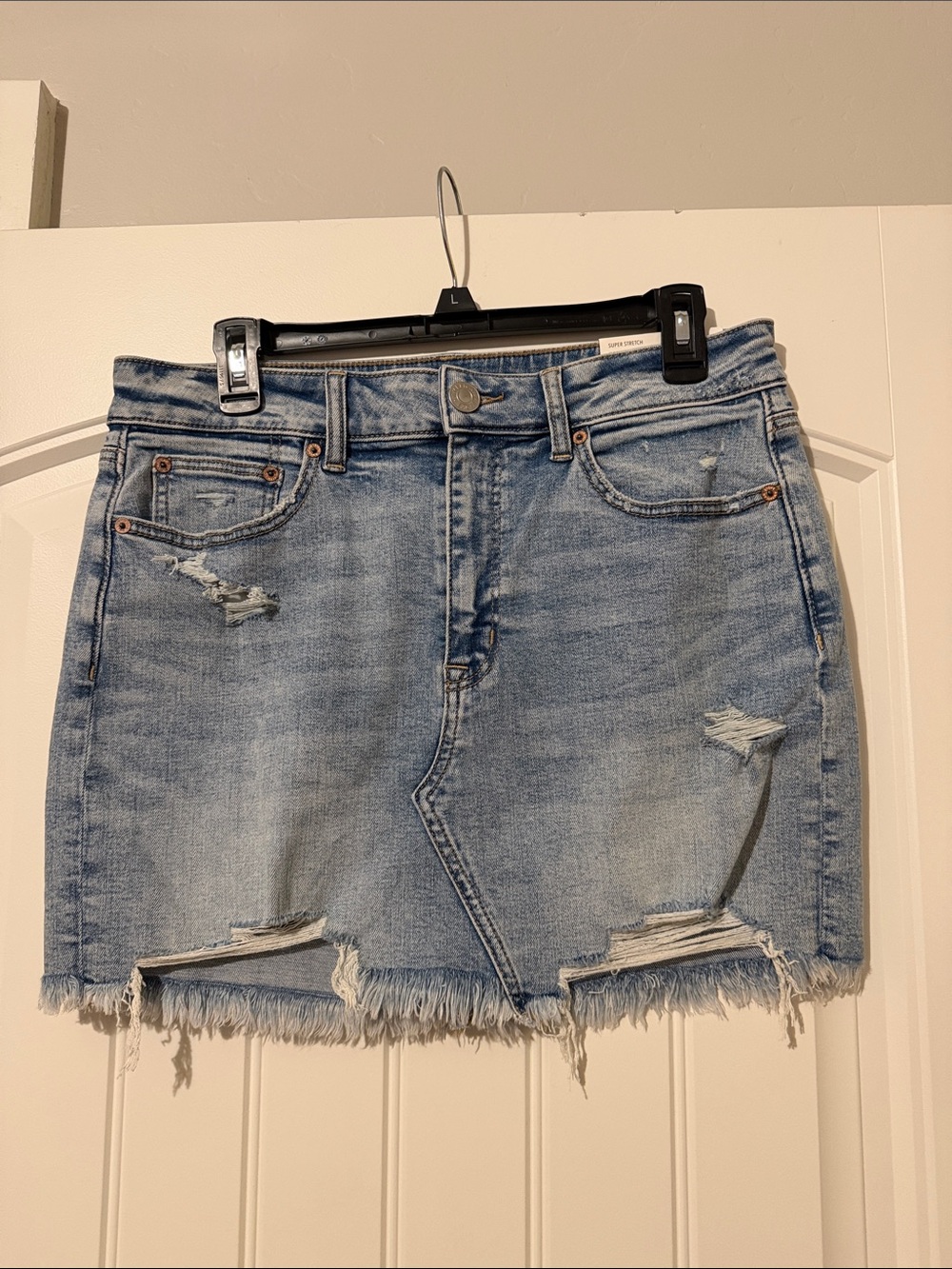 American Eagle Outfitters Light Wash Distressed Denim Mini Skirt